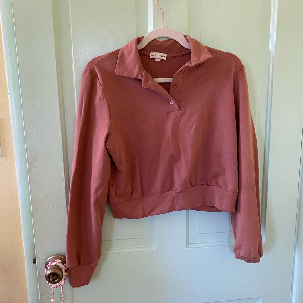 Pink nude crop collared sweatshirt